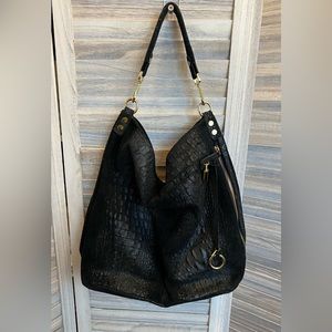 Black Faux Snake Skin Borse in Pelle Leather Slouch Hobo